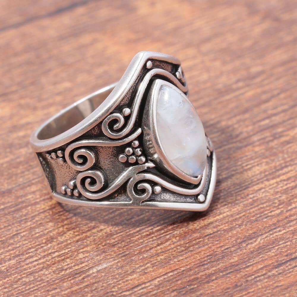 Arianne – Anillo Auténtico Piedra de Luna & Plata