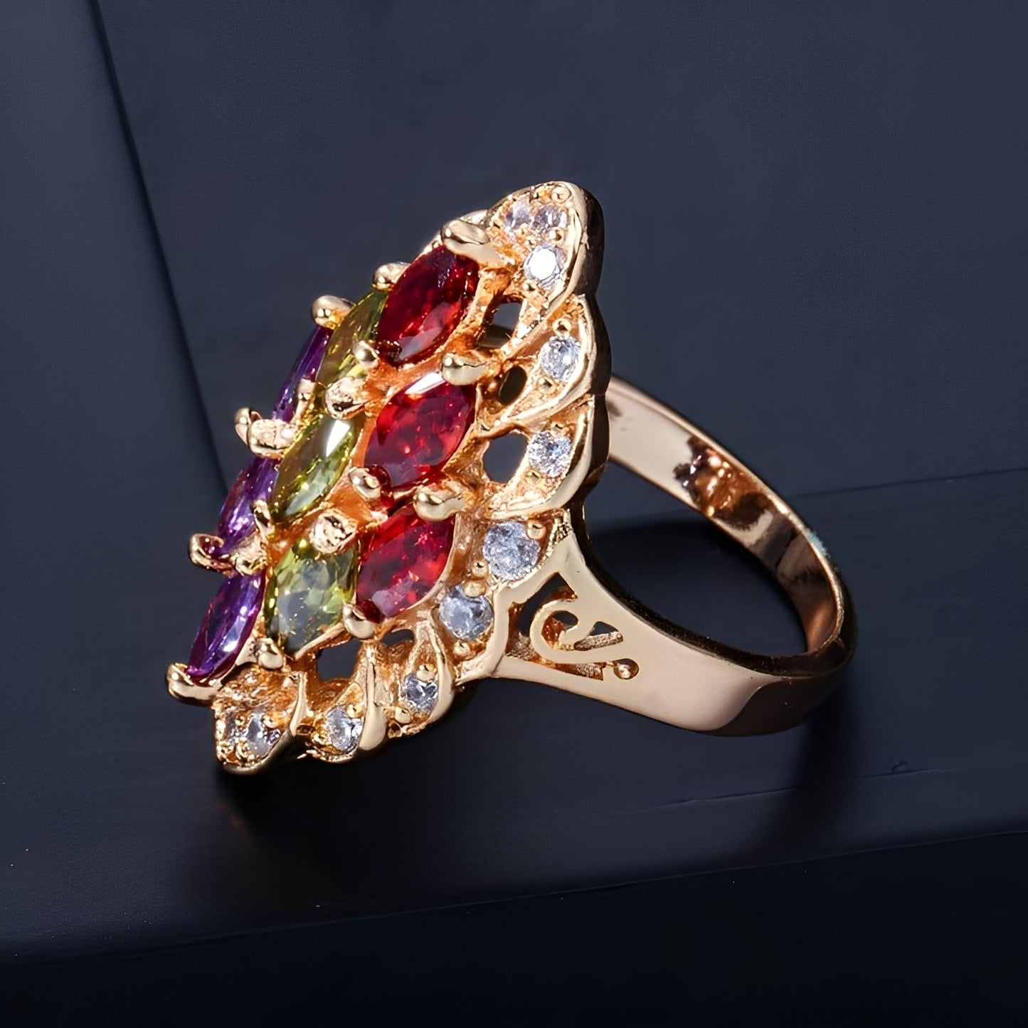 Naelle – Anillo Trio Amatista Peridoto Rubí