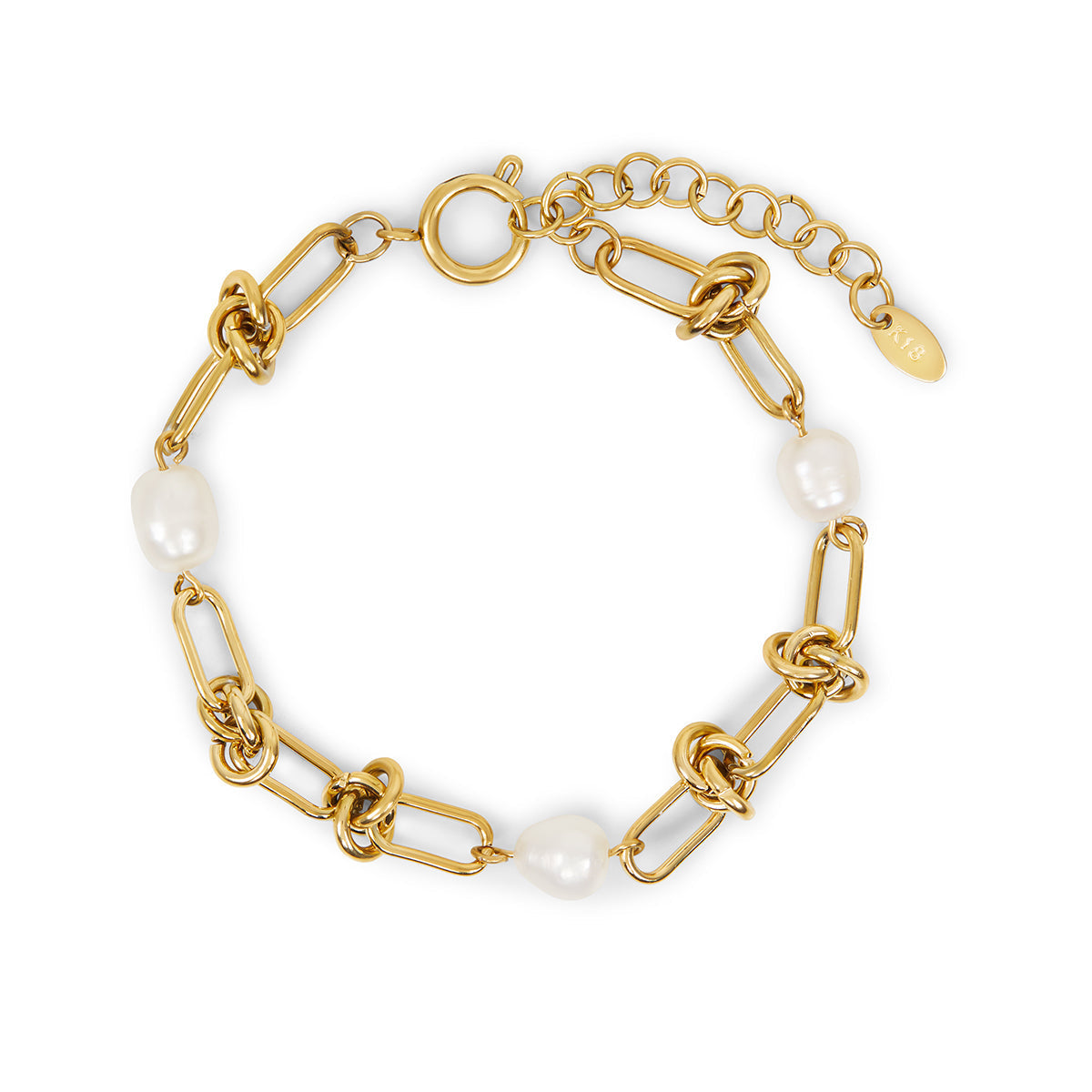 Marelyn – Pulsera Cadena Nudo y Perla Dorada