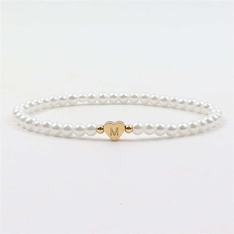 Pulsera de perlas con inicial grabada - Pulsera de perlas personalizada con corazón