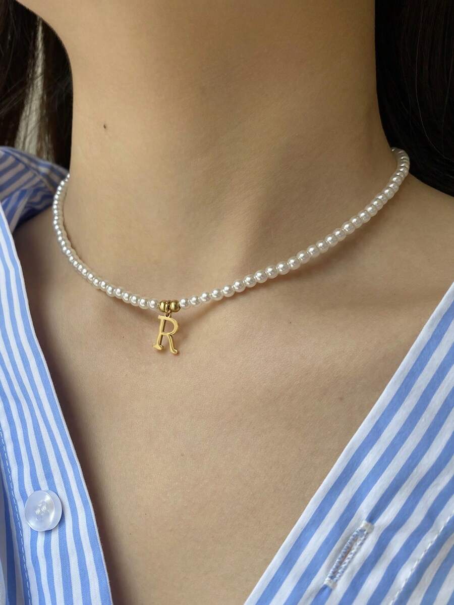Collar de perlas con iniciales - Collar personalizado con perlas