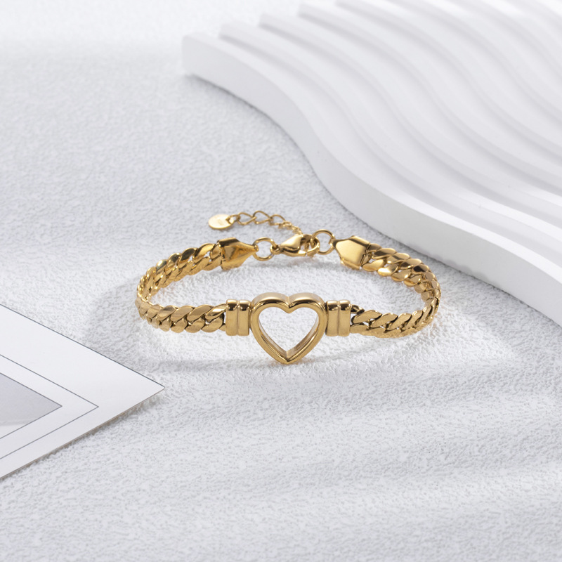 Pulsera de Corazón Hueco Dorado - Pulsera de Corazón Abierto