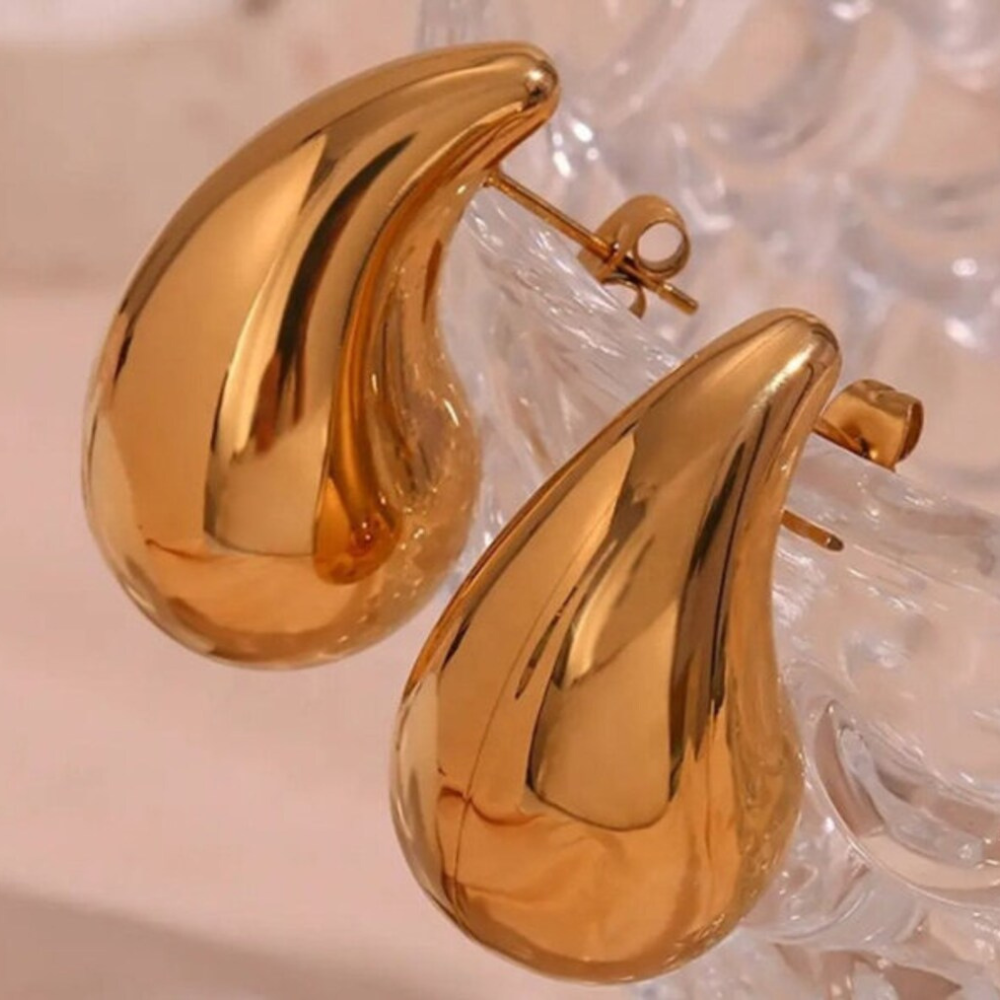 Pendientes de Gota de Agua Gruesa - Pendientes de Oro Grandes