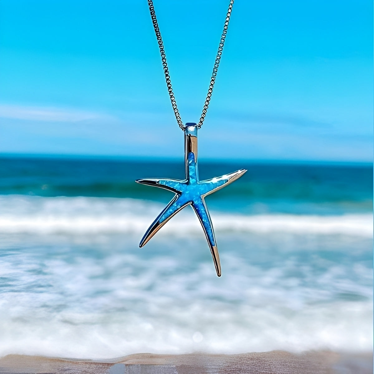 Estella – Collar de Estrella de Mar en Plata con Ópalo Azul
