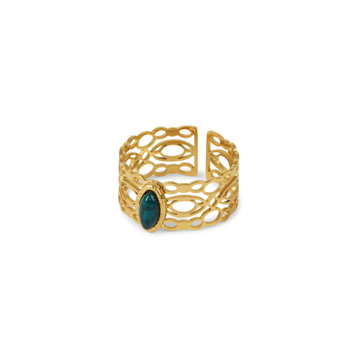 Lysandra – Anillo Ovalado en Malaquita Dorada