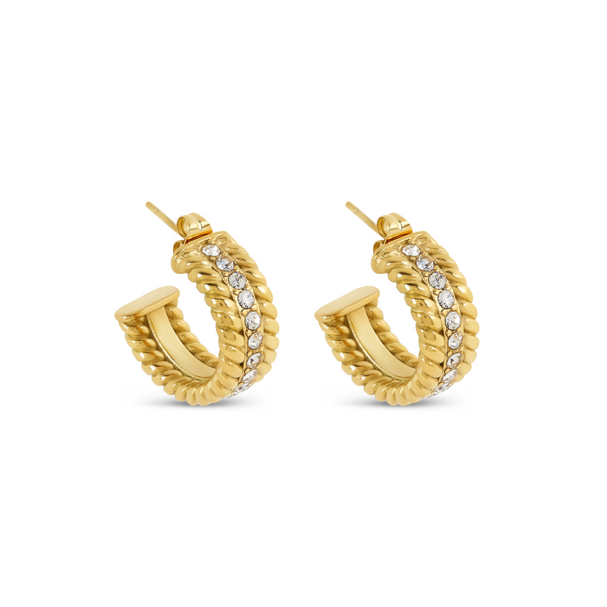 Mikha – Aretes Cadena Eslabón Plano y Piedra