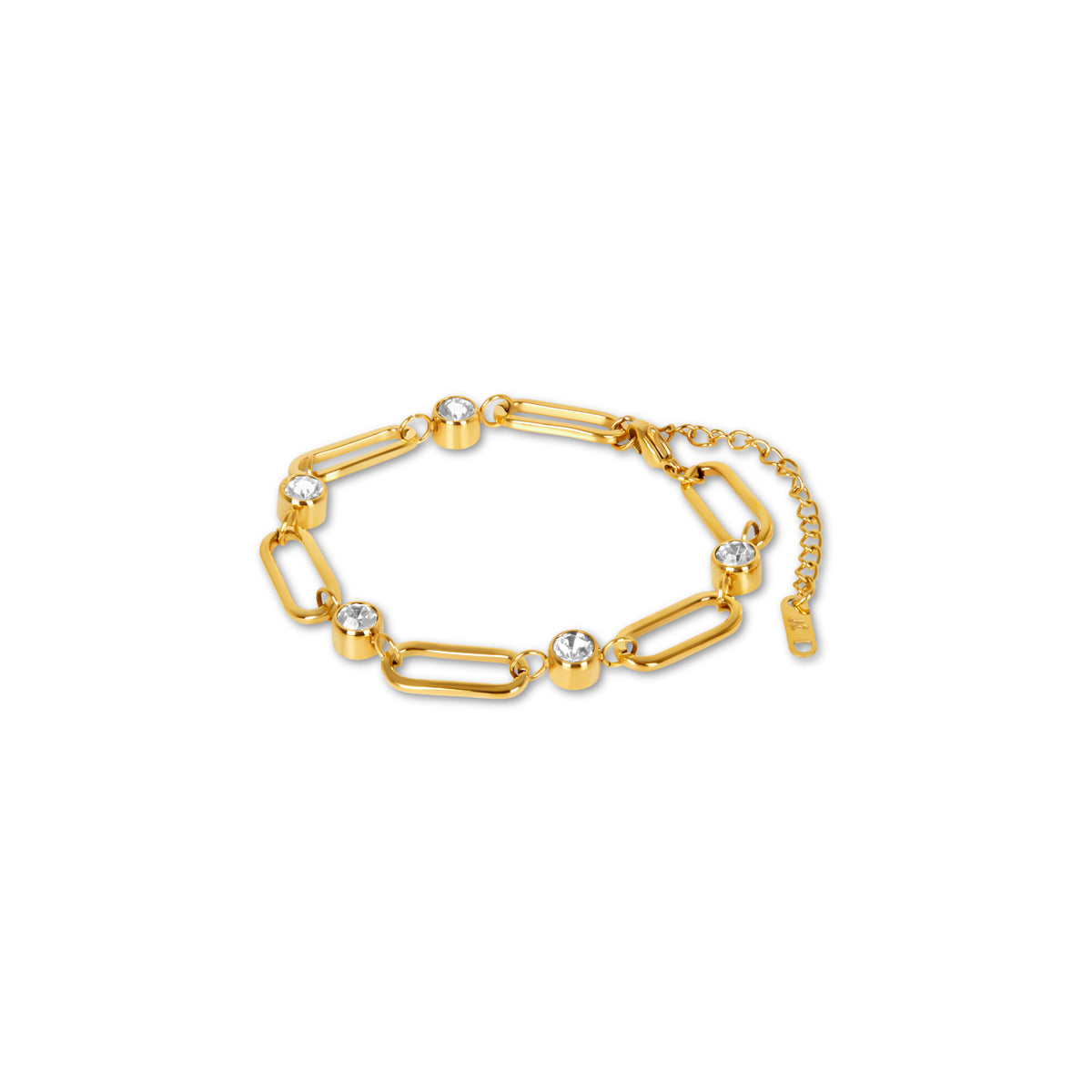 Gwen – Pulsera Cadena Eslabones Ovalados y Piedra Dorada