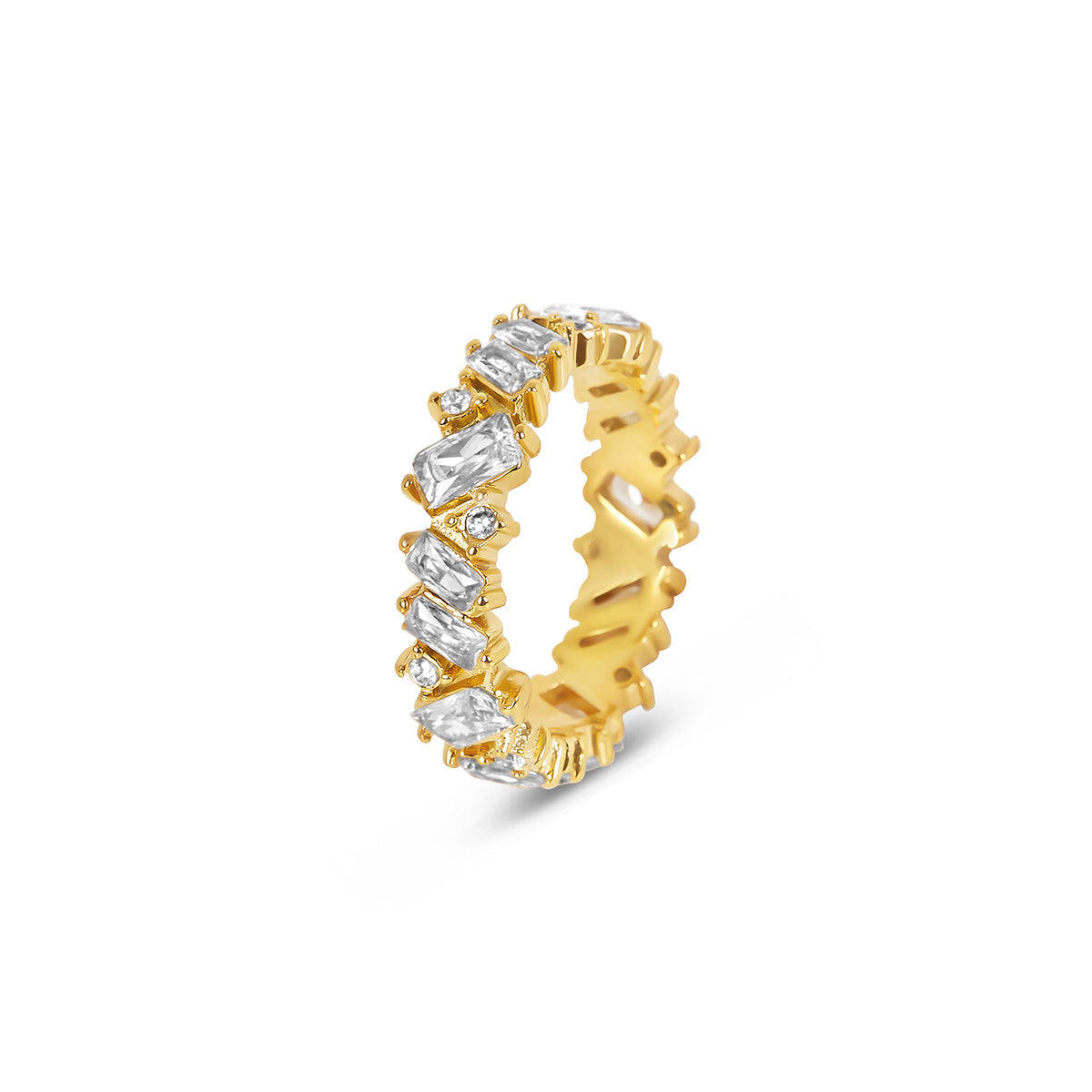 Lily – Anillo Dorado Engastado con CZ Talla Baguette