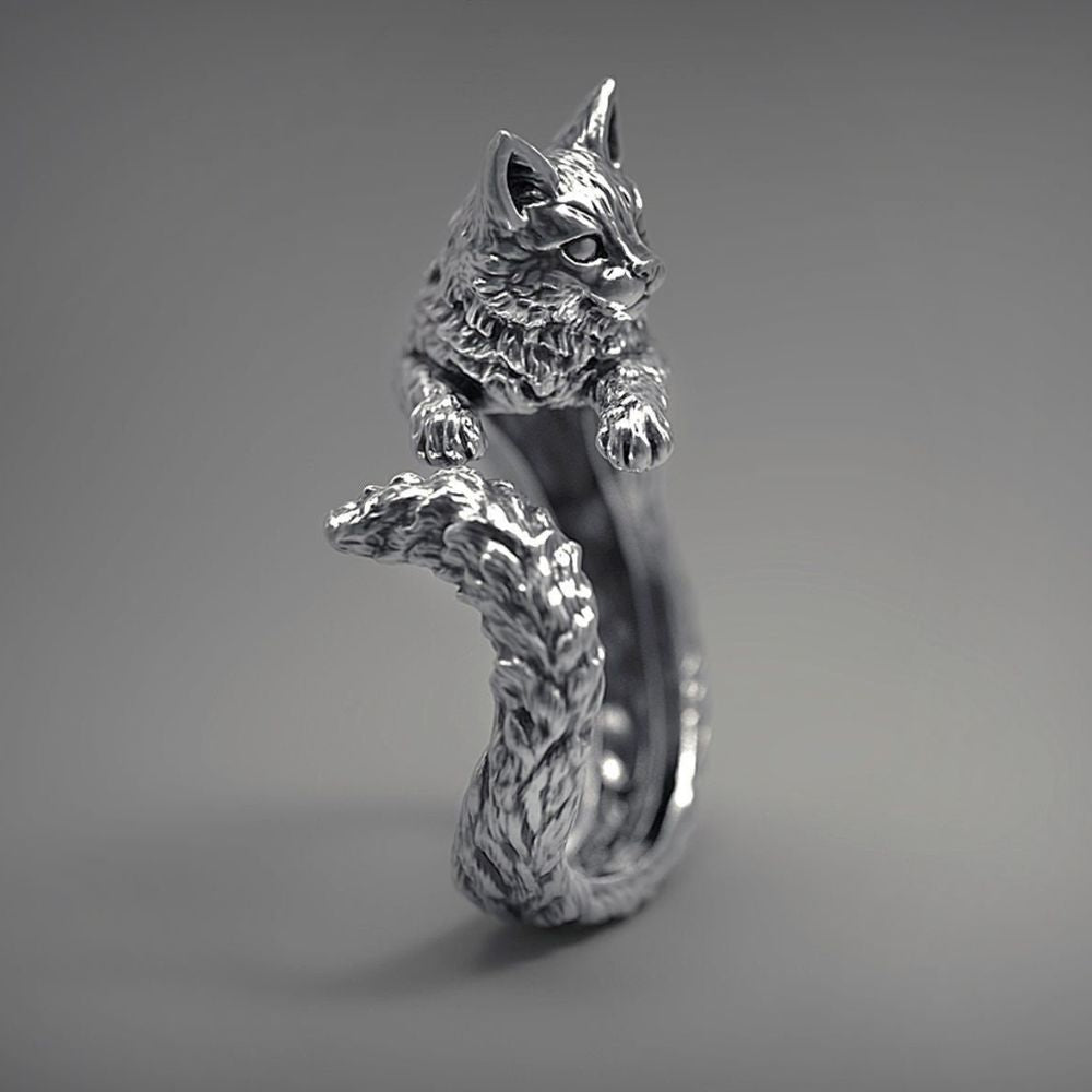 Anillo ajustable de mujer con motivo de gato abrazador