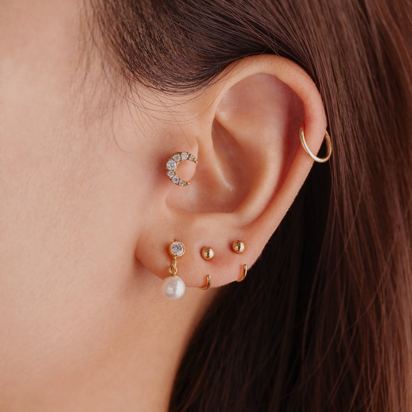 Zara - Pendientes de Cartílago Luna con Gemas