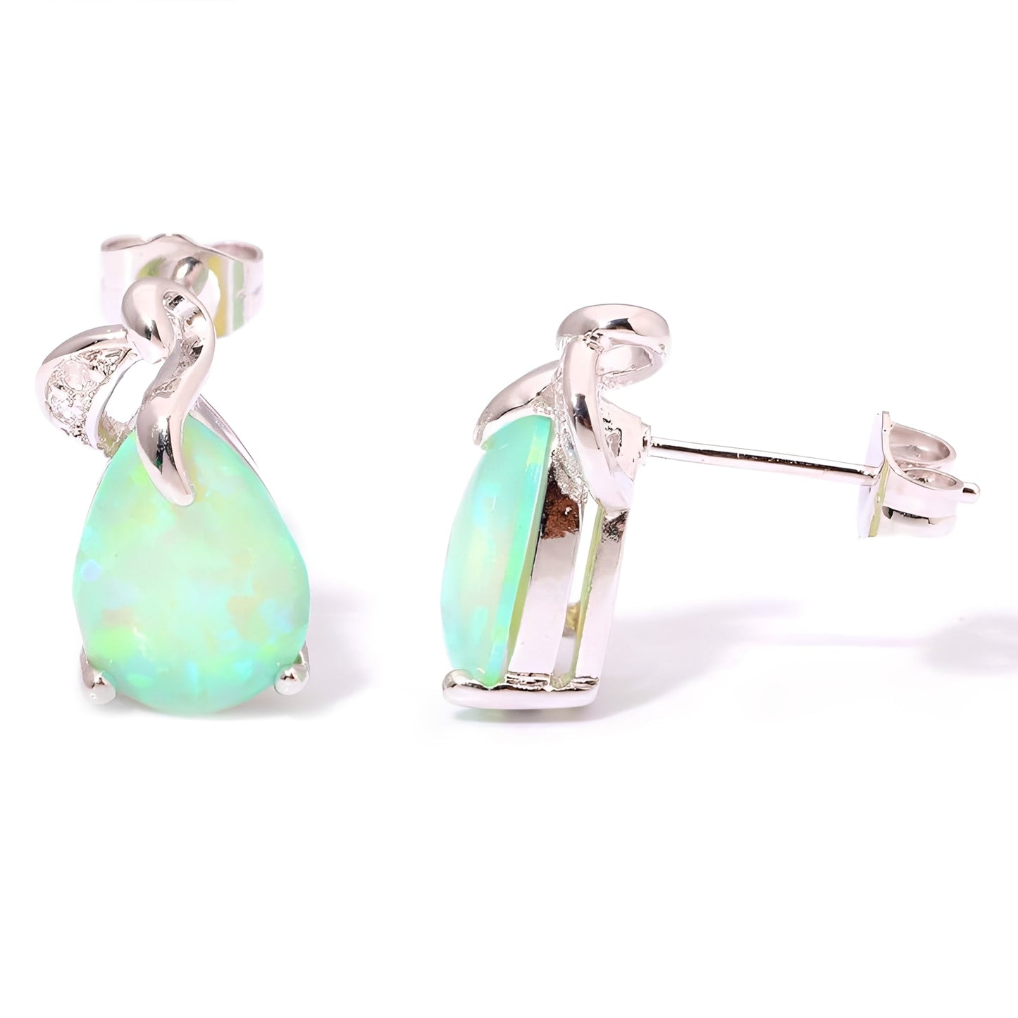 Isaline – Pendientes Brillantes Ópalo Verde & Plata