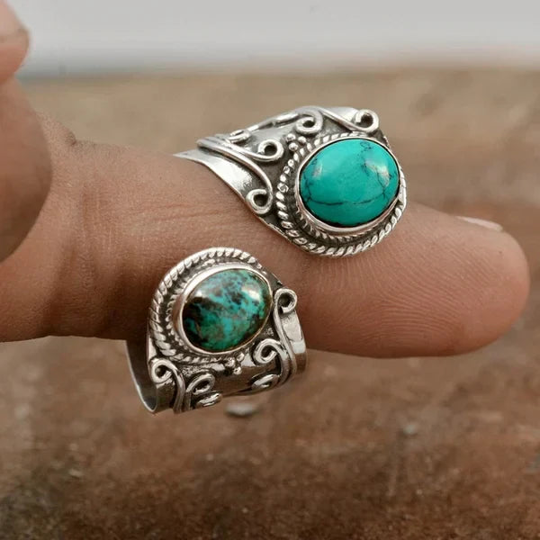 Yara – Anillo Ajustable con Doble Turquesa