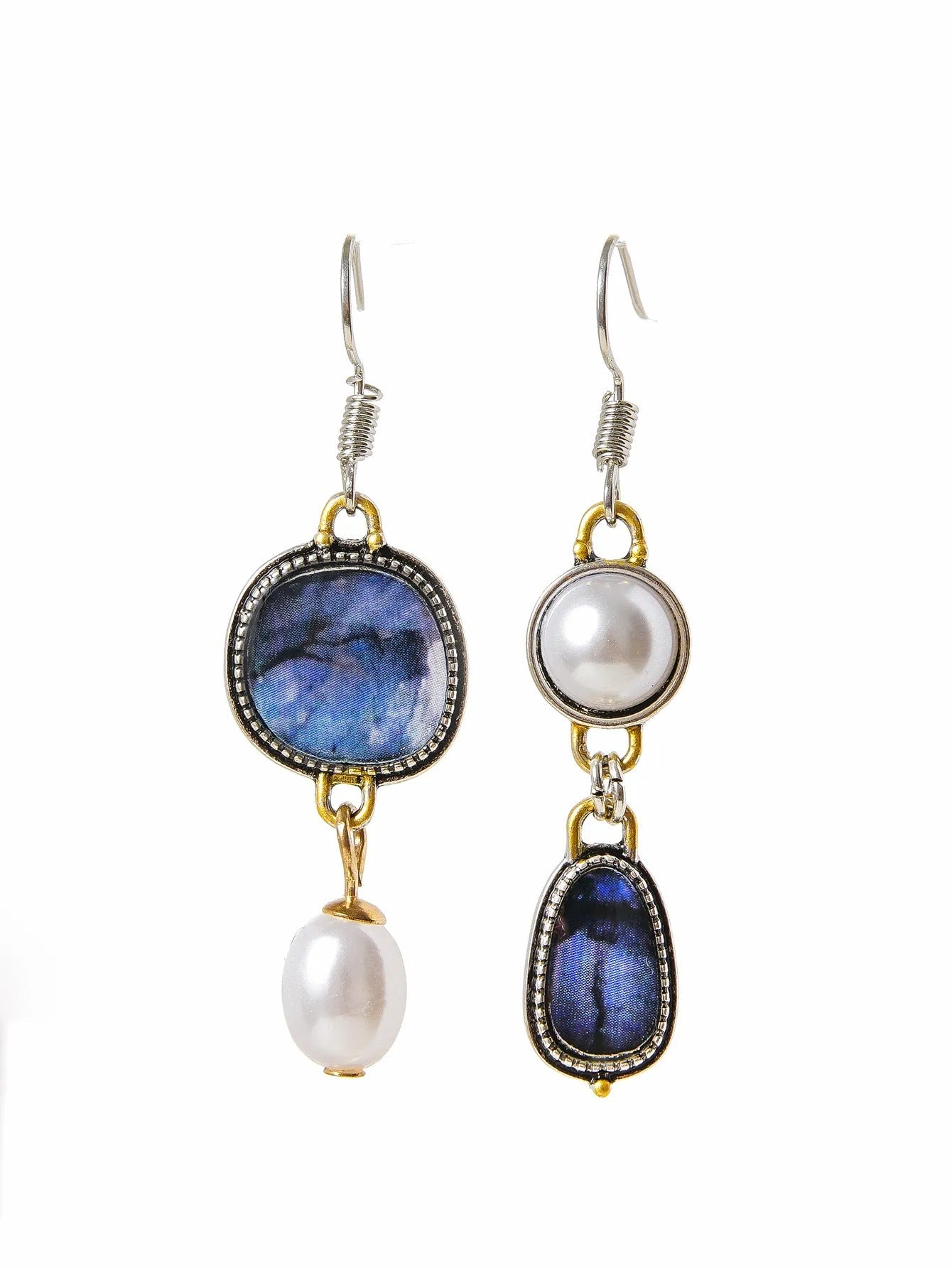 Maelis – Pendientes Vintage de Piedra Azul y Perlas