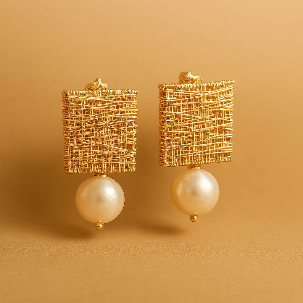 Bella – Pendientes Vintage con Hilos Dorados y Perlas