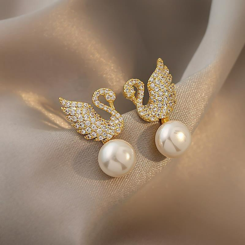 Pendientes de Cisne - Pendientes de Perla con Cisne