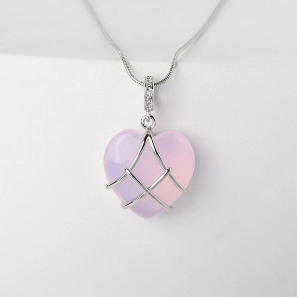 Collar con colgante de corazón y piedra preciosa – Collar de corazón estilo princesa