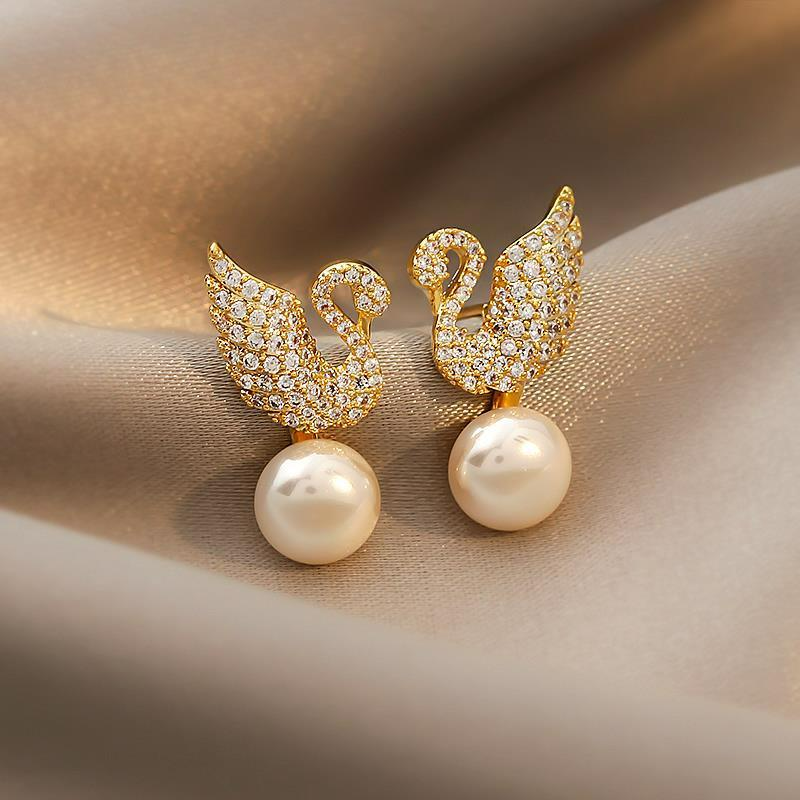 Pendientes de Cisne - Pendientes de Perla con Cisne