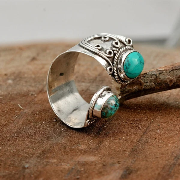 Yara – Anillo Ajustable con Doble Turquesa