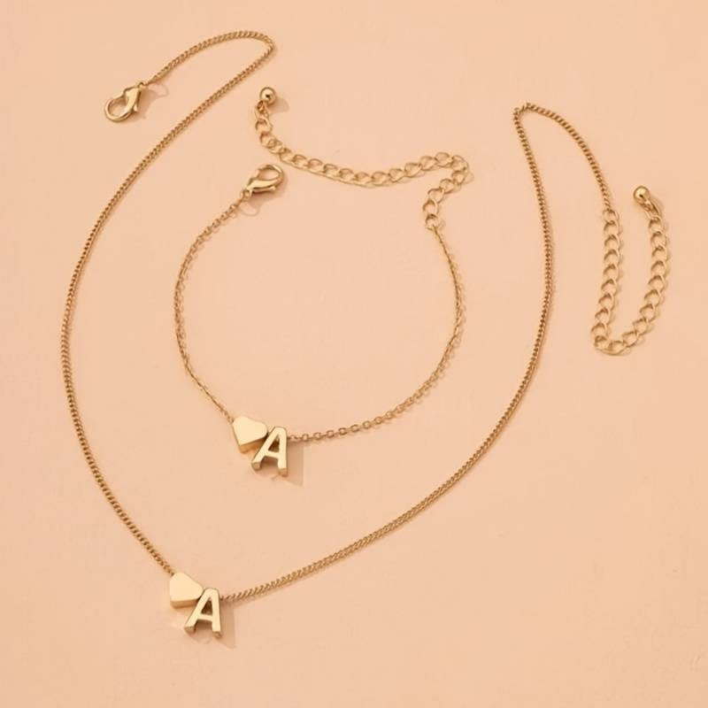 Conjunto de Joyería Corazón Inicial - Conjunto de Joyería Inicial Love