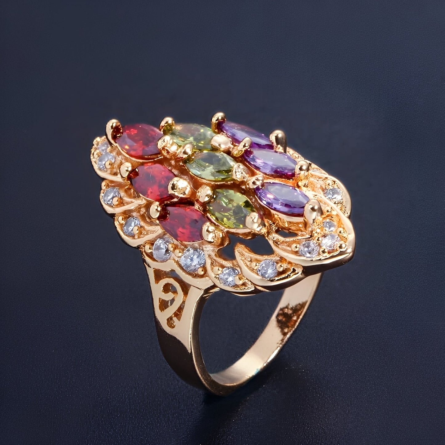 Naelle – Anillo Trio Amatista Peridoto Rubí