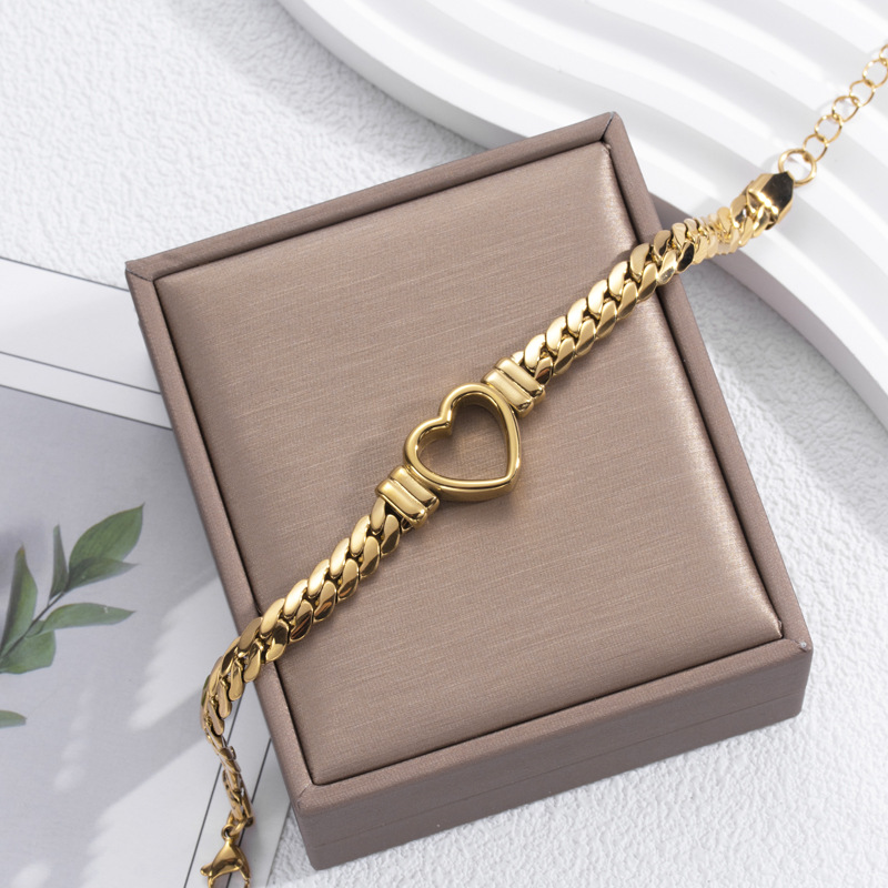 Pulsera de Corazón Hueco Dorado - Pulsera de Corazón Abierto