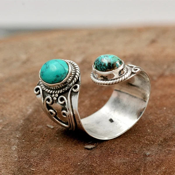 Yara – Anillo Ajustable con Doble Turquesa