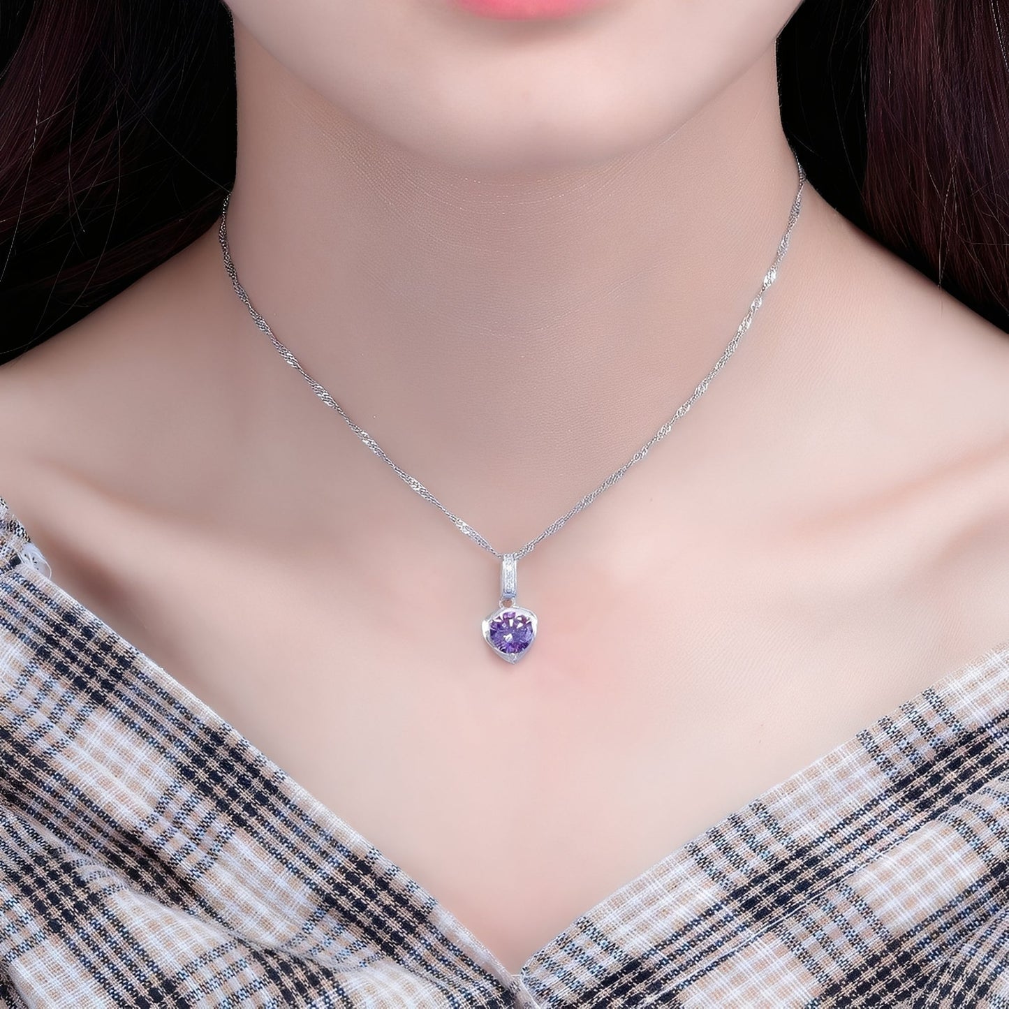 Eliane – Pendiente Corazón en Plata & Ametista