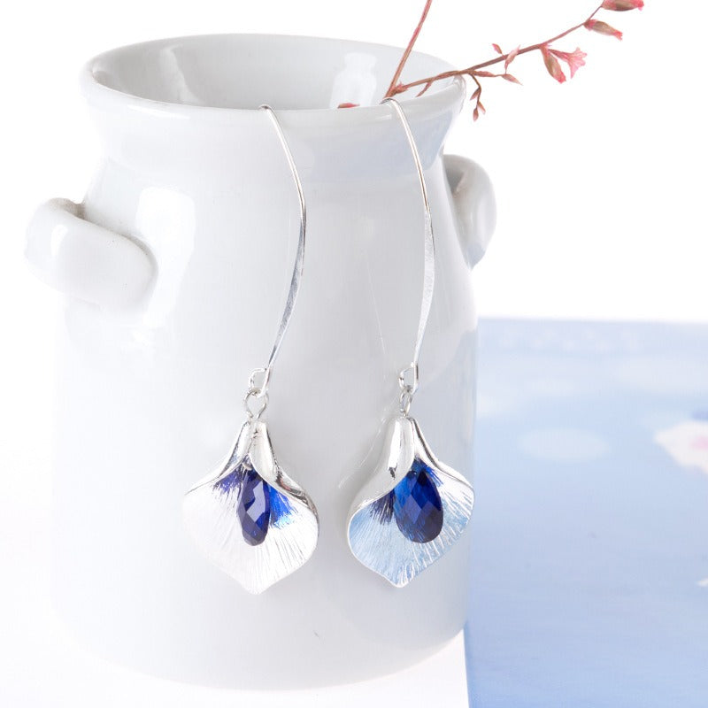 Kreselle – Pendientes de loto azul en plata