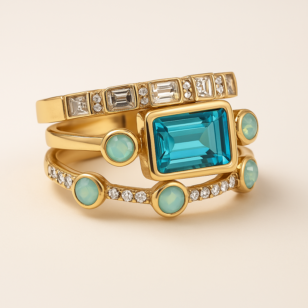 Rhea – Set de Anillos Vintage con Cristal Azul