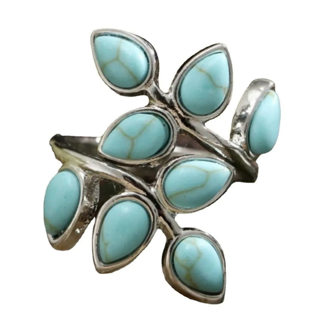 Thalie – Anillo Ajustable con Hojas Turquesa