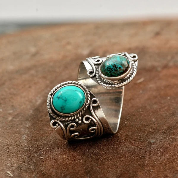 Yara – Anillo Ajustable con Doble Turquesa