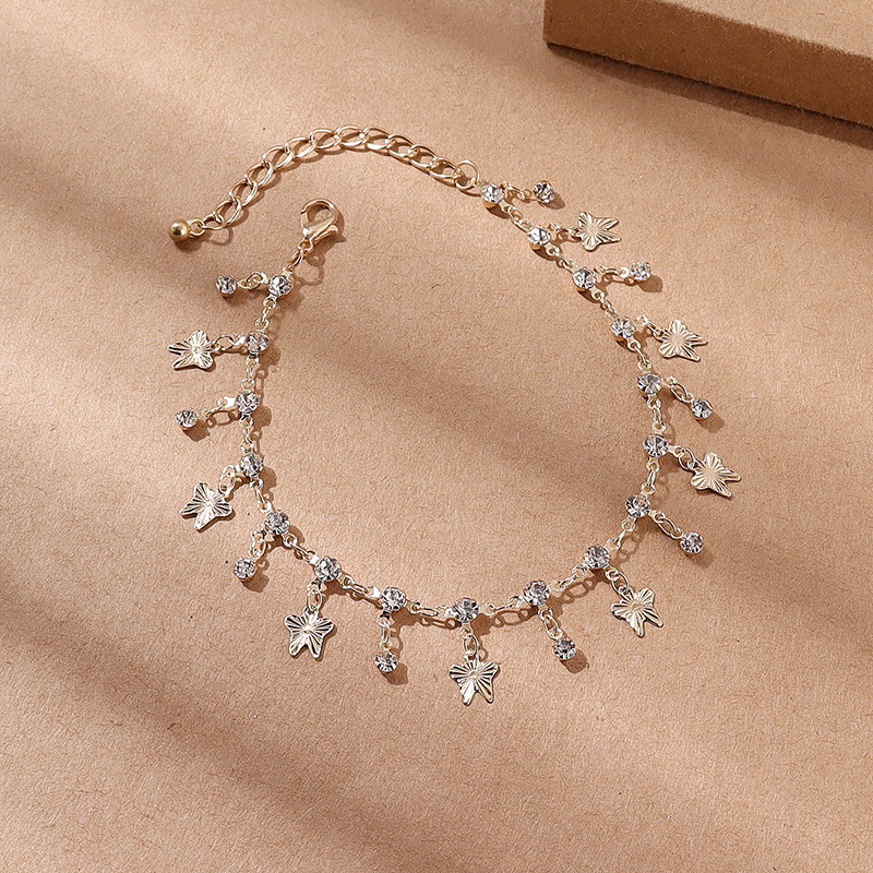 Espejo de mariposa con borlas - Pulsera de tobillo con circonitas