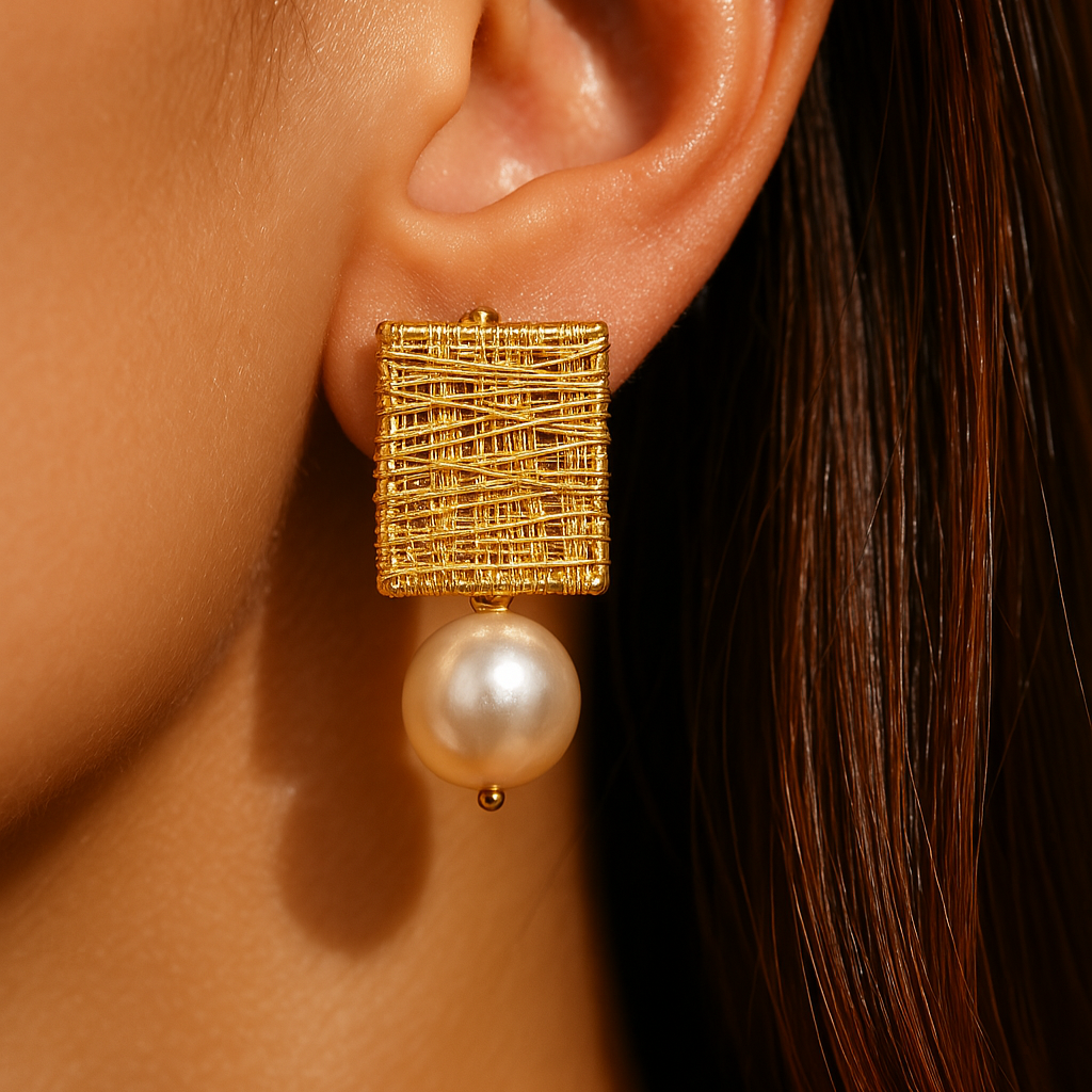Bella – Pendientes Vintage con Hilos Dorados y Perlas