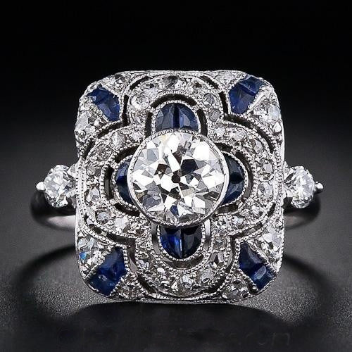 El Abrazo Azul - Anillo Vintage de Plata con Brillante Circón
