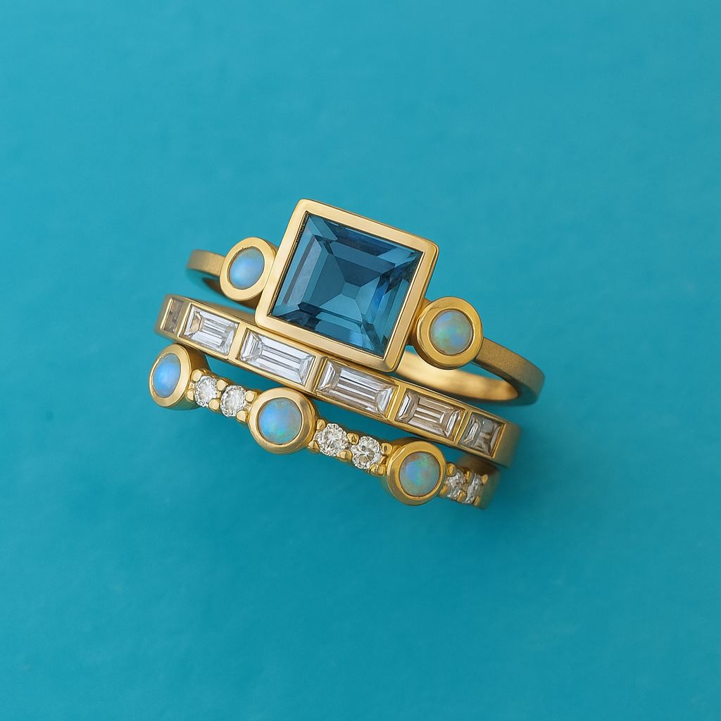 Rhea – Set de Anillos Vintage con Cristal Azul