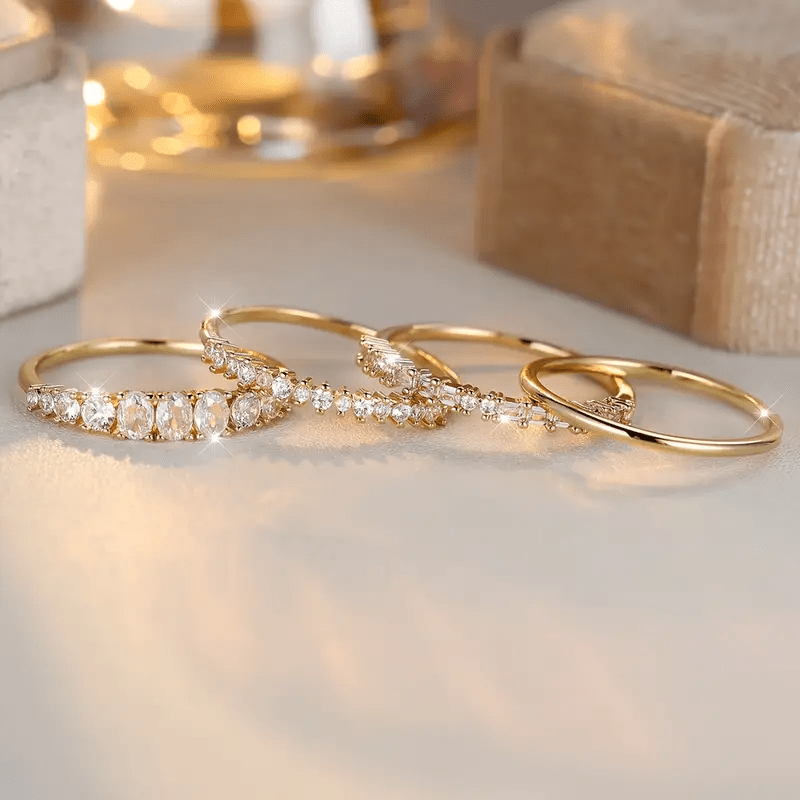 Laura – Anillos Apilables en Circon Dorado 14k