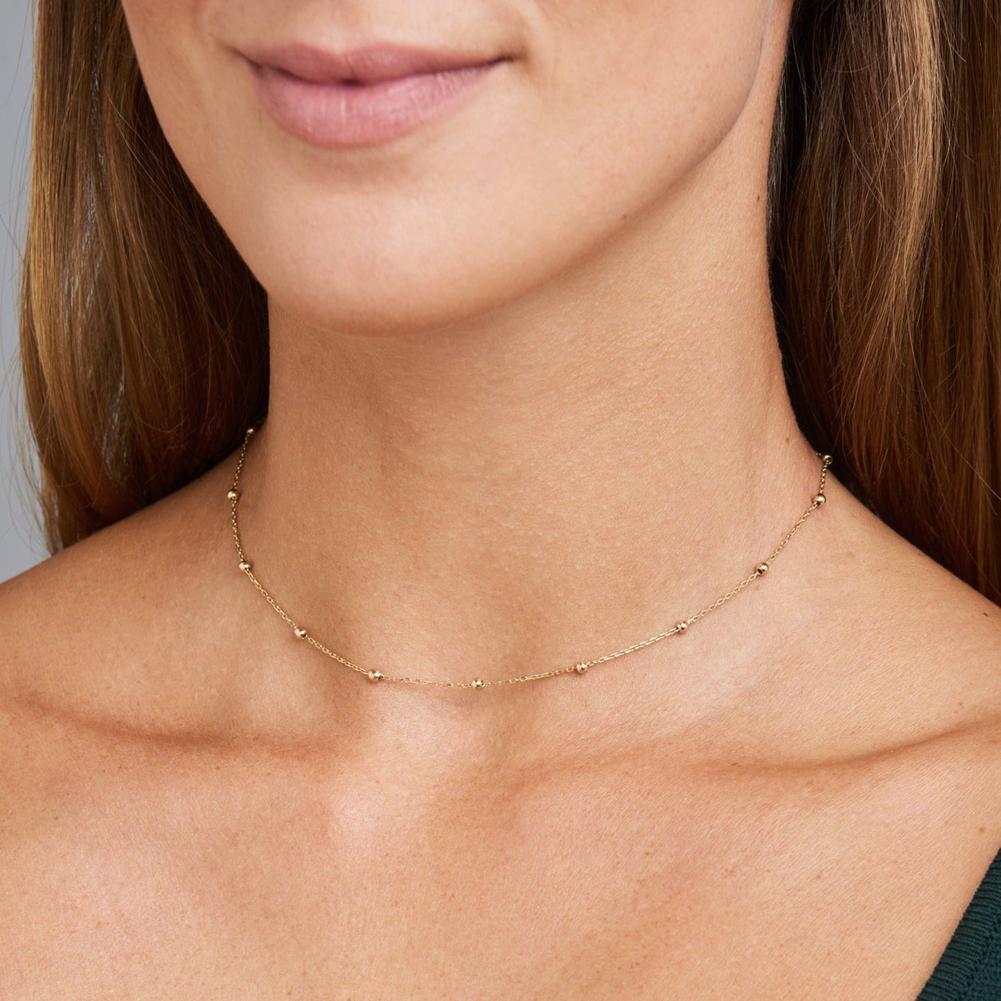 Collar de bolas con incrustaciones - Collar de perlas redondas