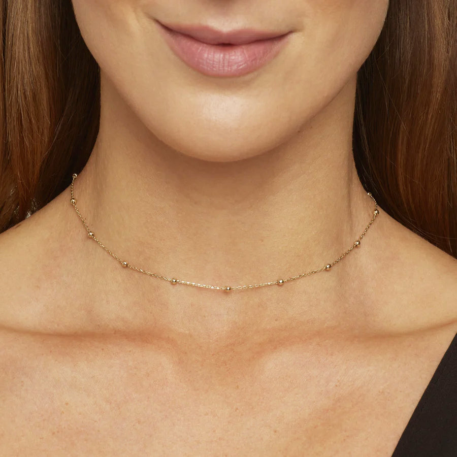 Collar de bolas con incrustaciones - Collar de perlas redondas