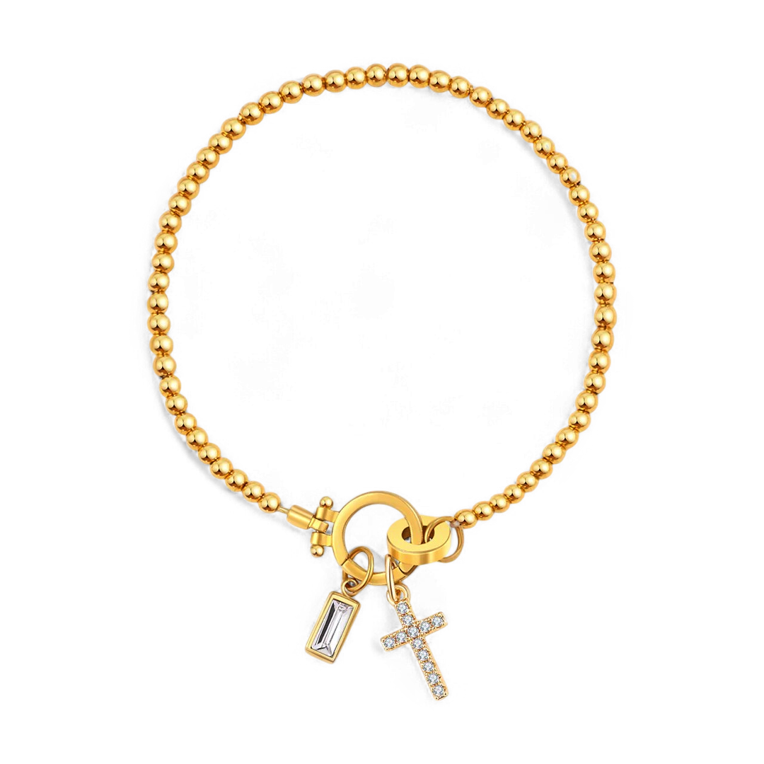 Eli – Pulsera de Gema de Nacimiento con Encanto de Cruz
