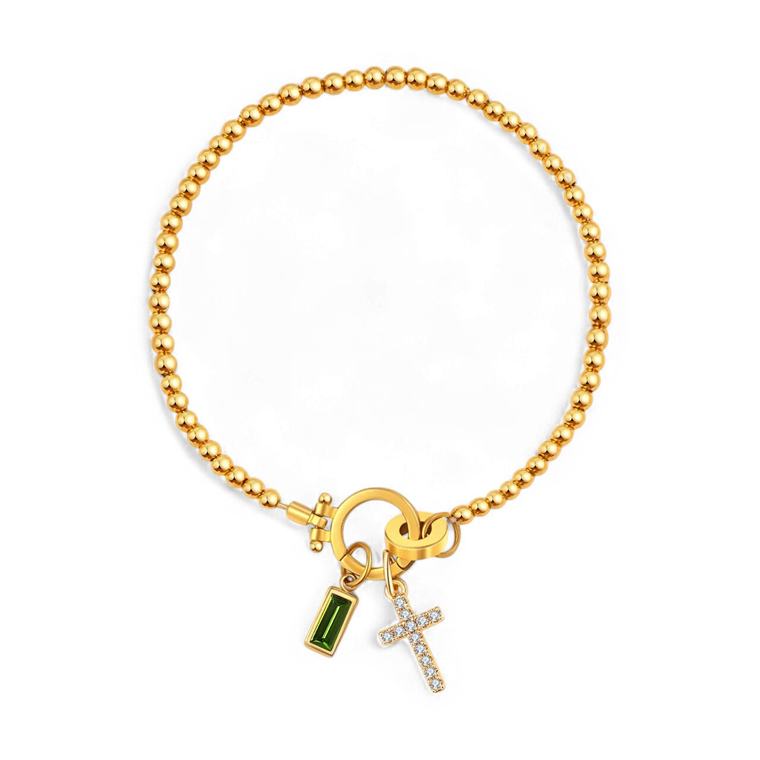 Eli – Pulsera de Gema de Nacimiento con Encanto de Cruz