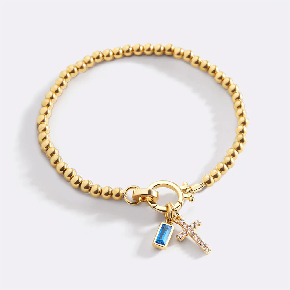 Eli – Pulsera de Gema de Nacimiento con Encanto de Cruz