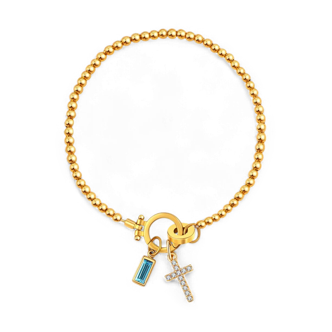 Eli – Pulsera de Gema de Nacimiento con Encanto de Cruz