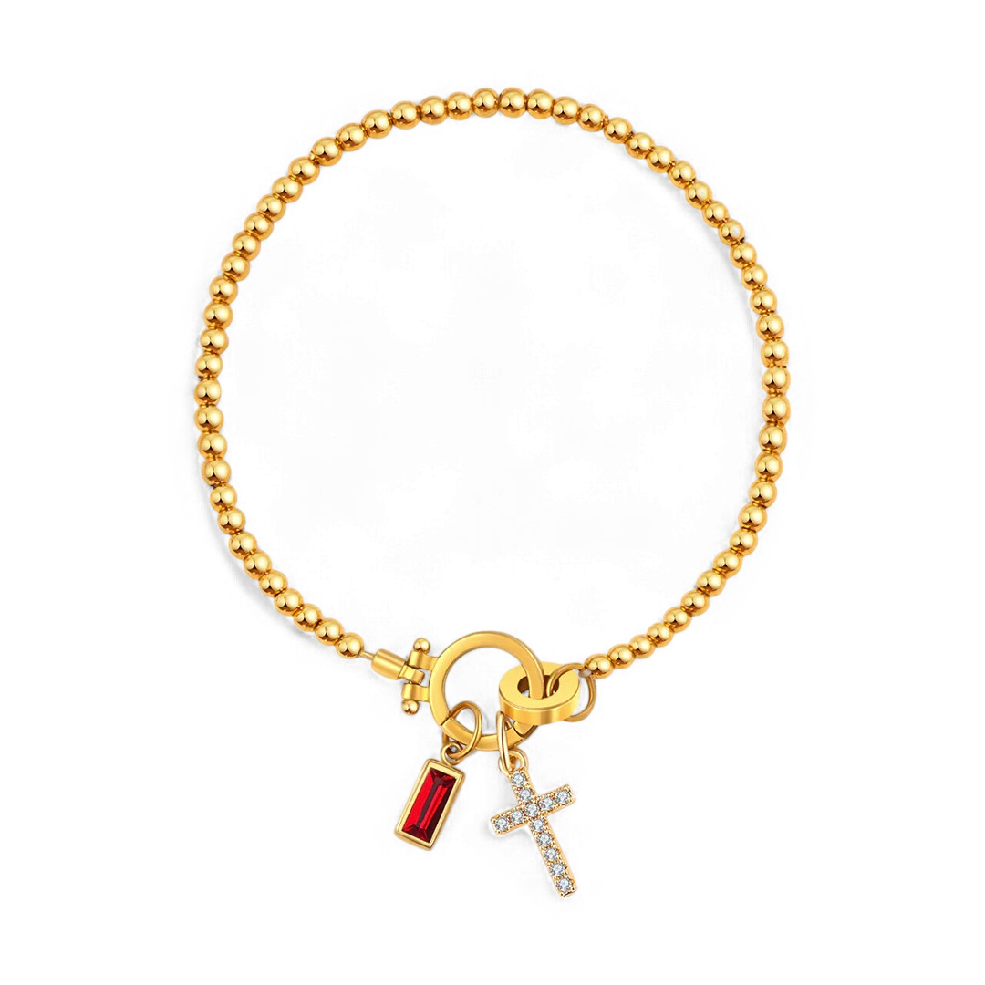 Eli – Pulsera de Gema de Nacimiento con Encanto de Cruz