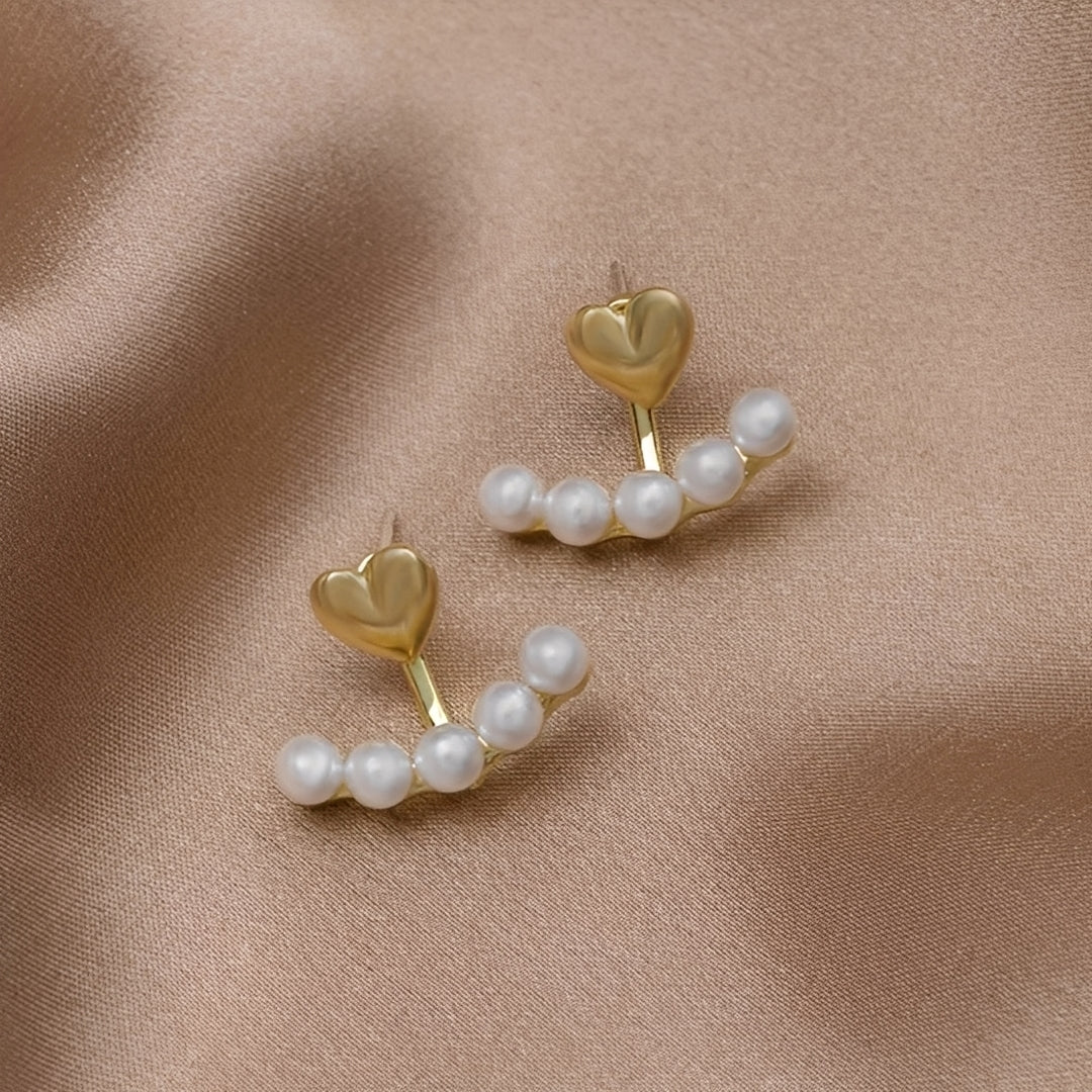 Avery – Pendientes Corazón de Oro con Perlas