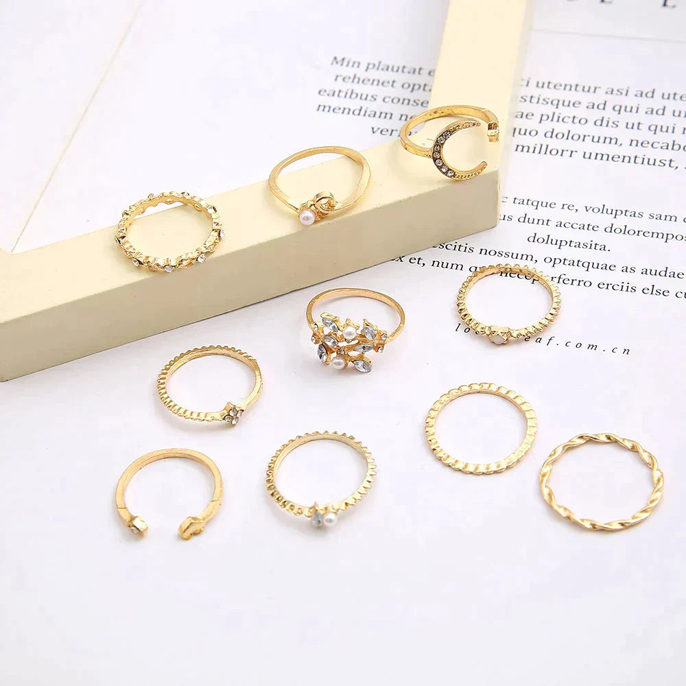 Anne – Lote de 10 Anillos Bohemios Dorados y Plateados