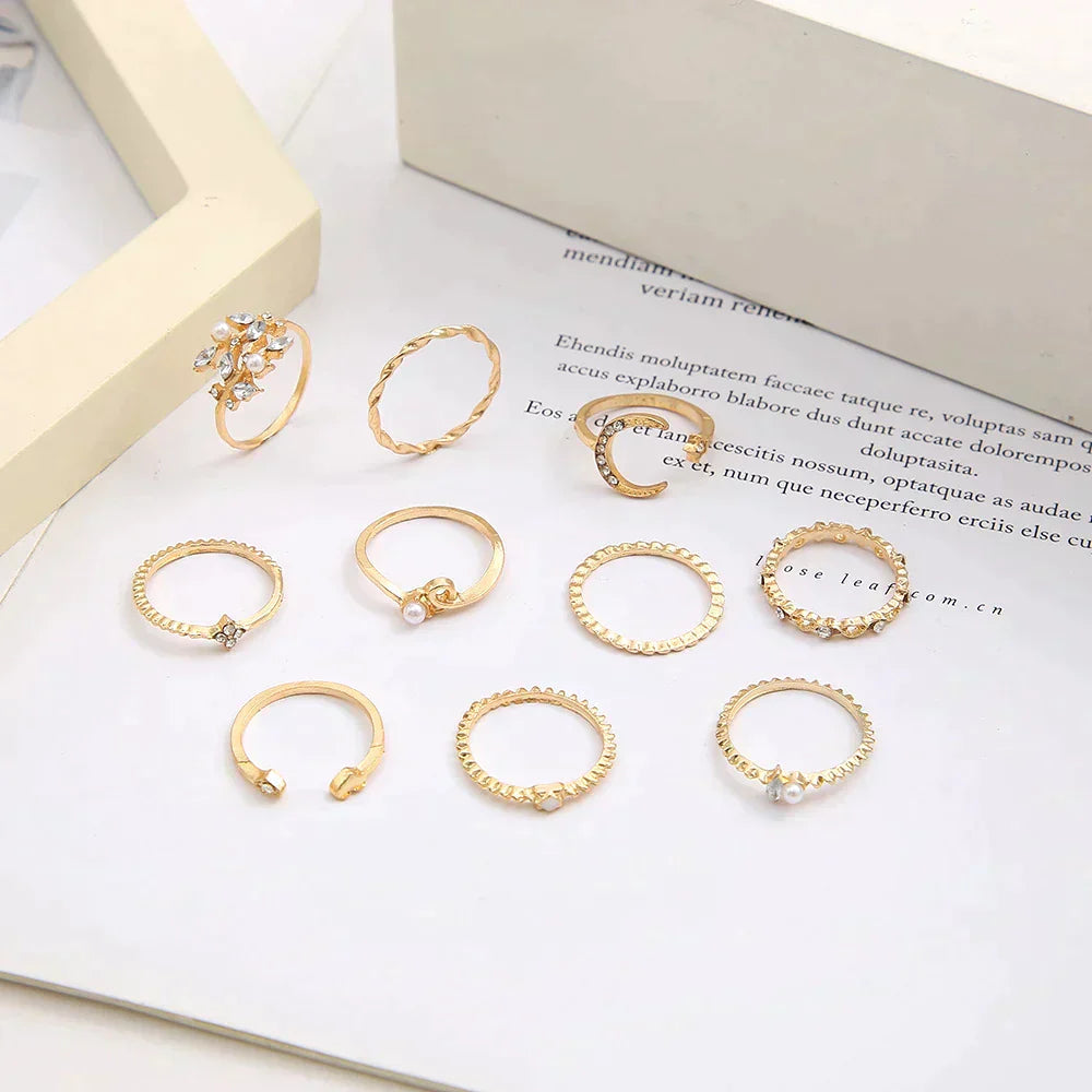 Anne – Lote de 10 Anillos Bohemios Dorados y Plateados