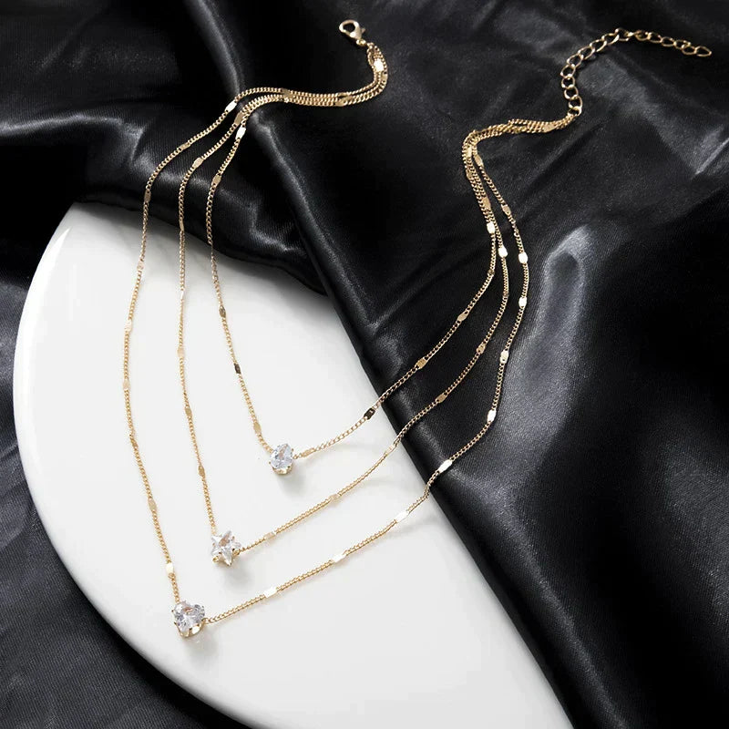 Sally – Collier Dorado Tres Pendientes Zirconia