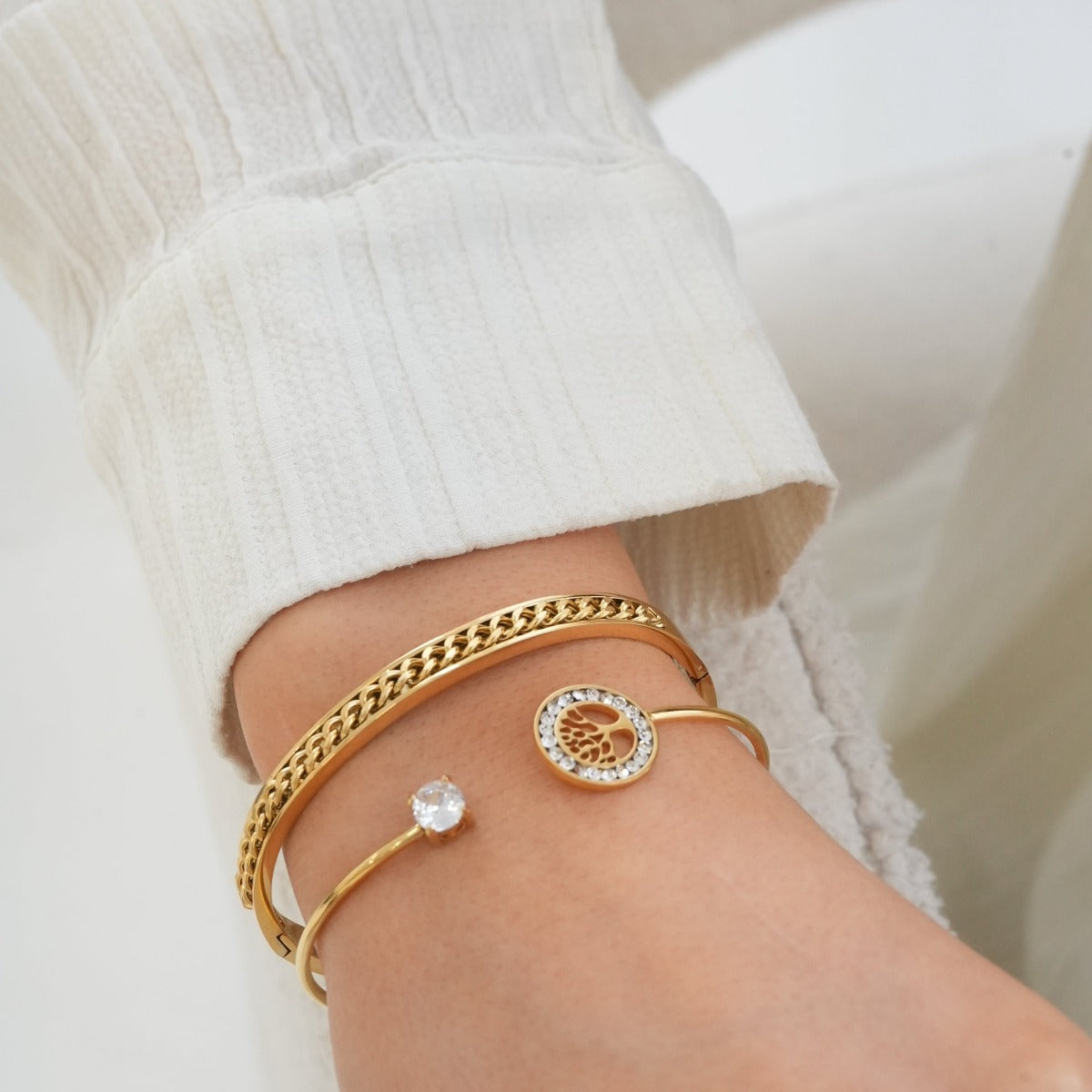 Jessi – Pulsera Jonc Árbol de Vida Ornada con Piedras