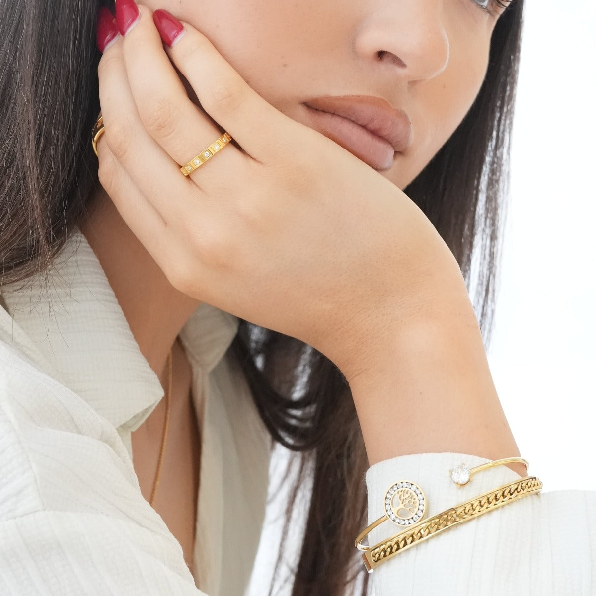 Jessi – Pulsera Jonc Árbol de Vida Ornada con Piedras