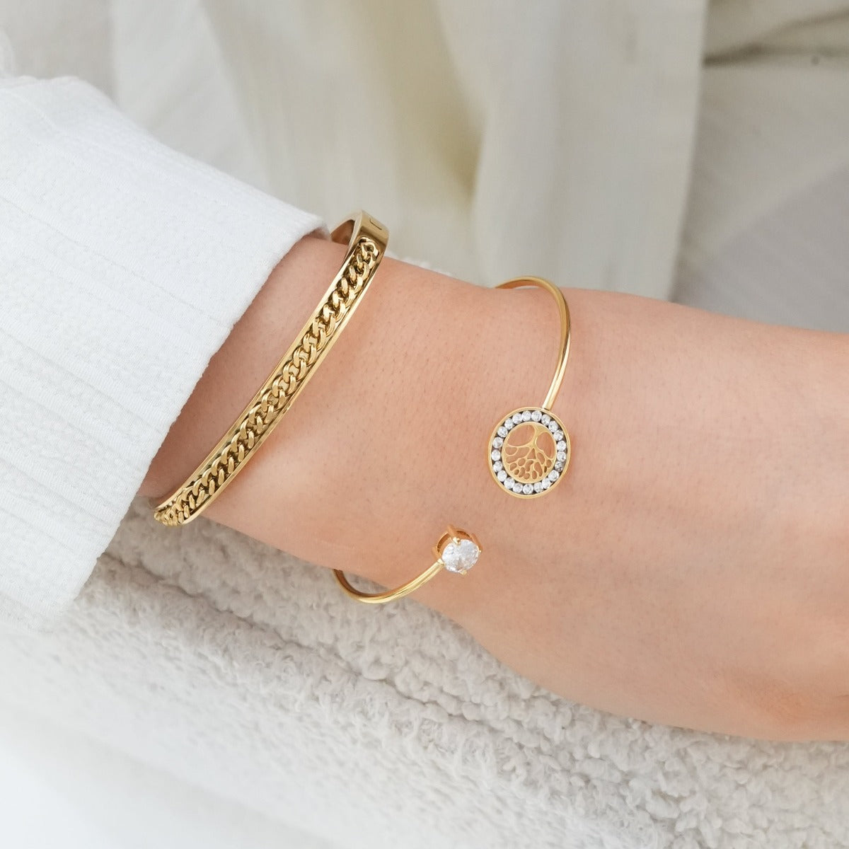 Jessi – Pulsera Jonc Árbol de Vida Ornada con Piedras